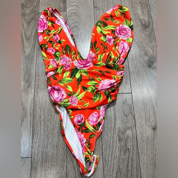 Zara Orange Floral Bodysuit/Size L/Brand New - Picture 2 of 6